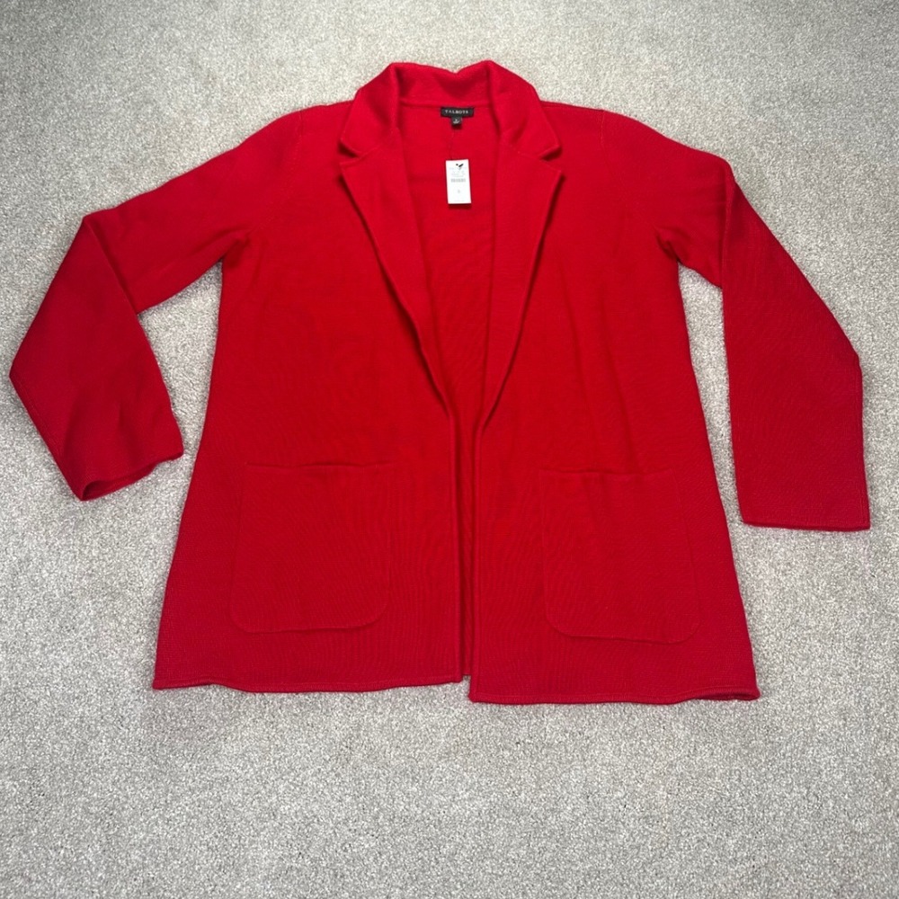 Talbots Red Merino Wool Blend Knit Blazer Cardigan Jacket Size S